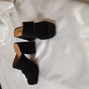 Free People Black Suede Wedge Block Heel New